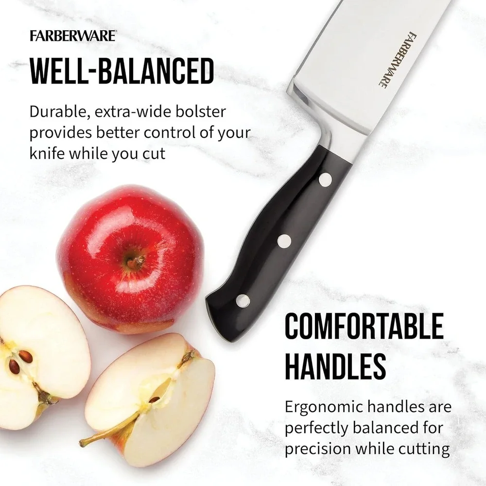 Farberware 12-Piece Forged Knife Set – High-Carbon Steel, Triple Riveted Handles